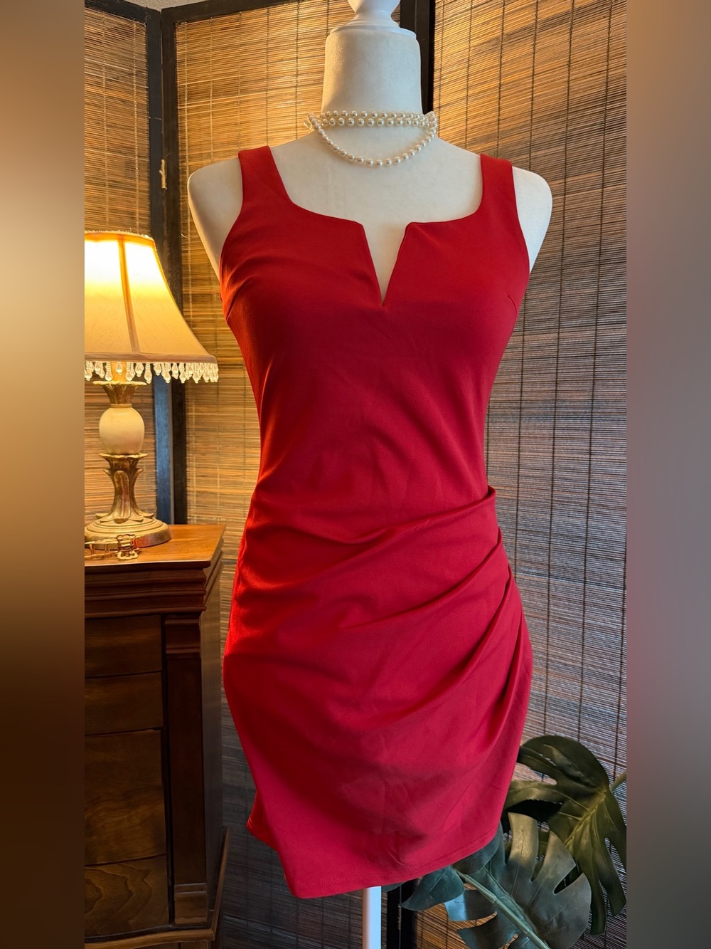 Tiger Mist Red Ruched Bodycon Mini Dress M Asymmetrical Draped Sleeveless